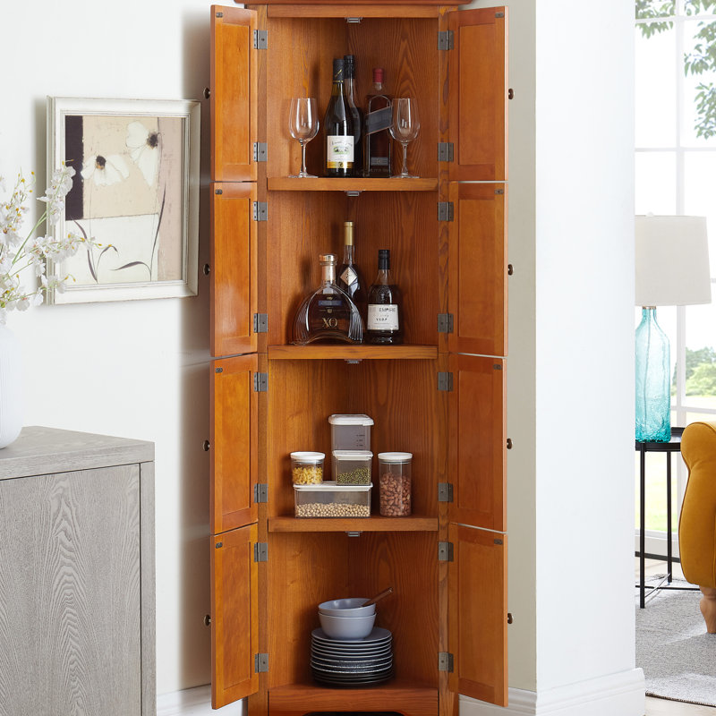 Armoire de coin 72 po avec 8 portes - Gardez vos articles organisés Finition chêne pour bureau à domicile Solution de rangement haute polyvalence Poignées en métal élégantes