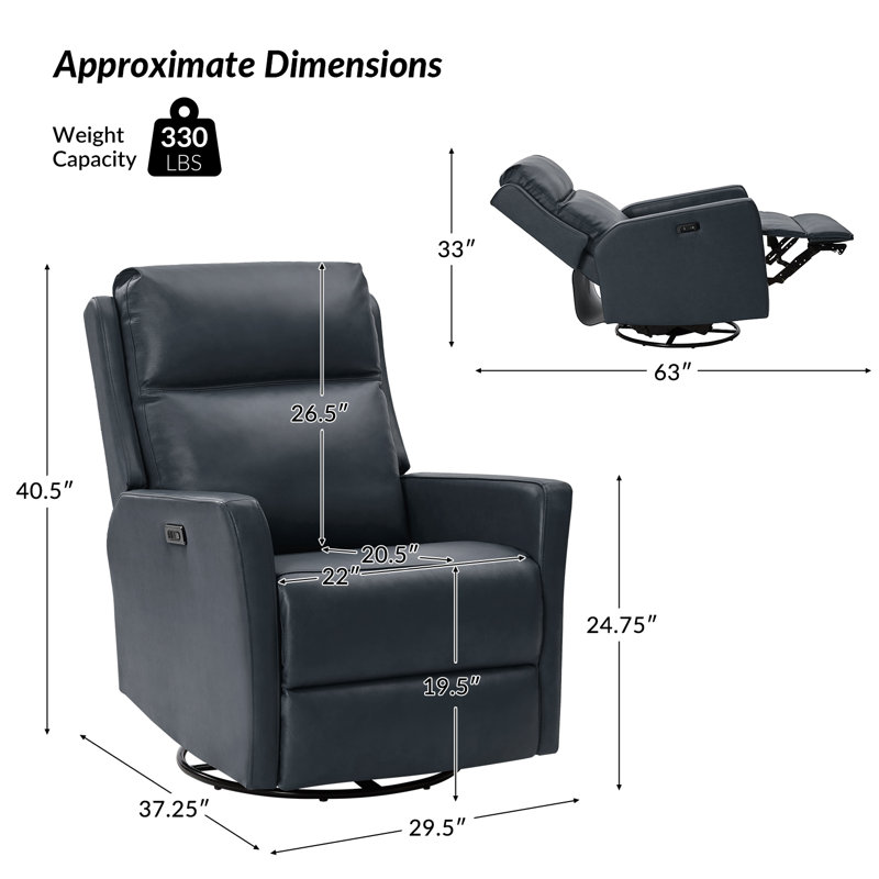 Nurbanu 29.5" W Top Grain Leather recliner, Navy