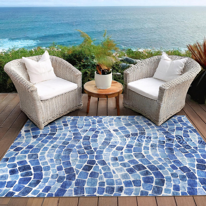 Tapis intérieur / extérieur lavable à la machine Emery, Rectangle 4pi x 6 pi, Blue