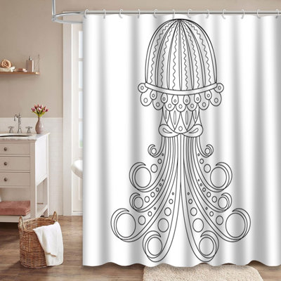 Jellyfish Coloring Cartoon Kids Aquatic Shower Curtain with 12 Hooks