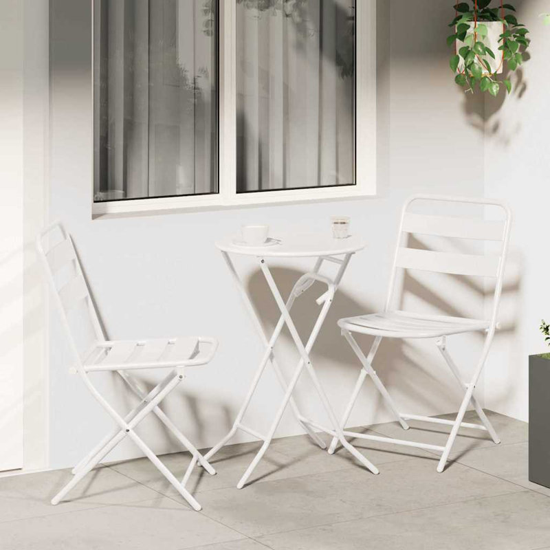 Bistro Set Folding 3 Pcs Steel, White