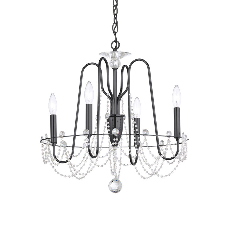 Esmery 4 - Light Chandelier, Ferro Black, Clear Heritage Crystal