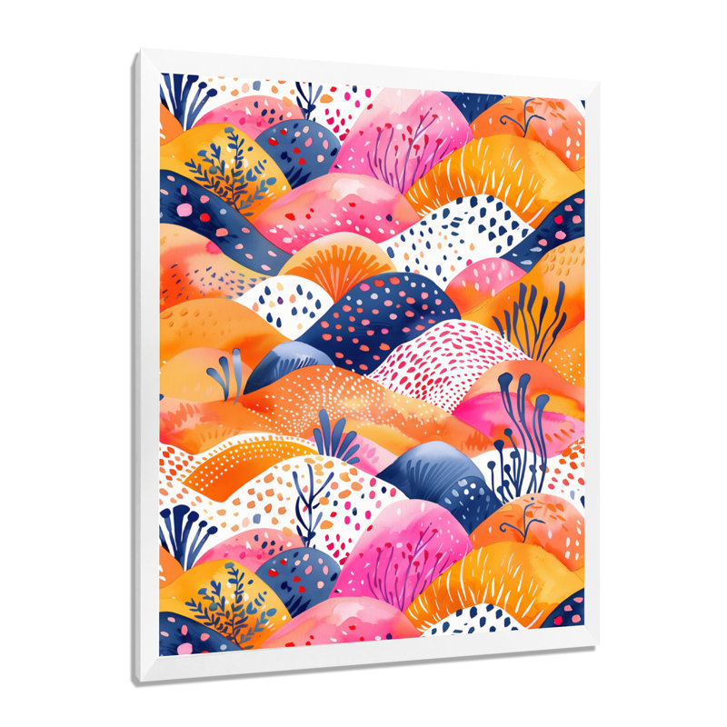 Décoration abstraite rose et orange Boho Landscape I - Boho, H 20 po x l 12 po x P 1 po, Cadre simple blanc