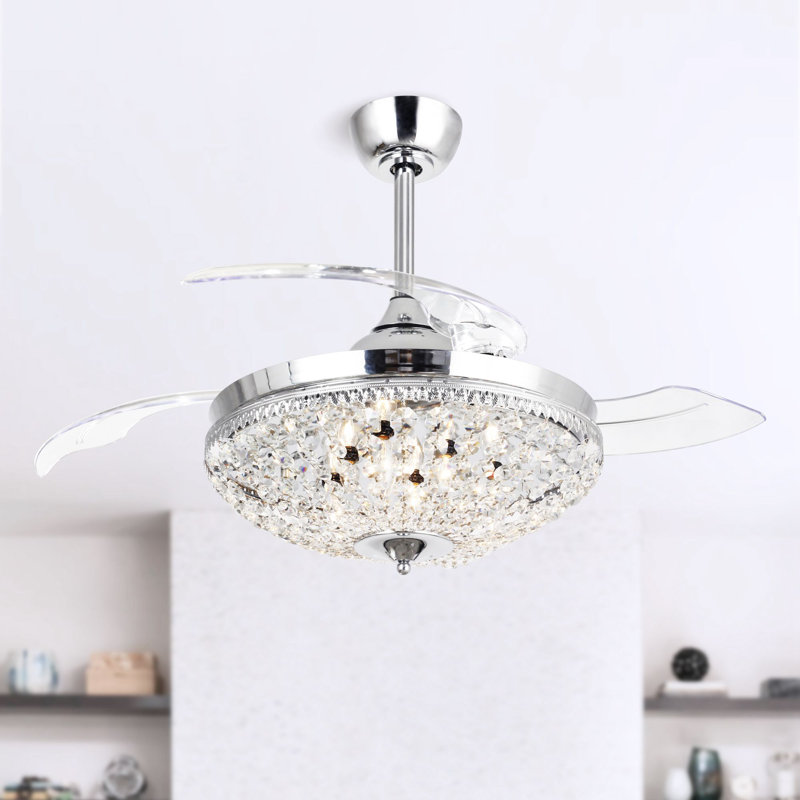 Athen 42'' Ceiling Fan with Light Kit, Chrome with Transparent Blades