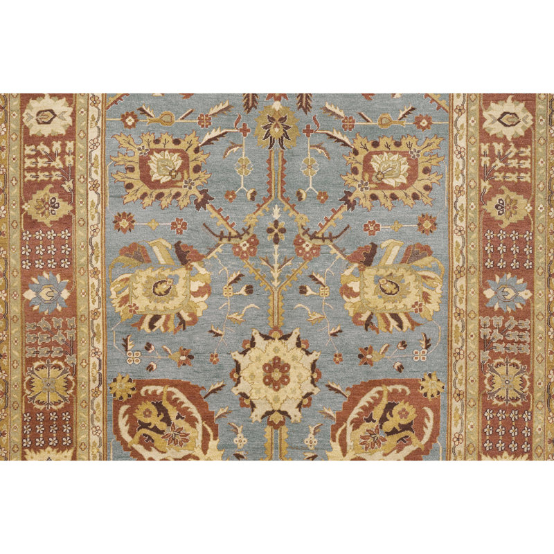 Wool Oriental Area Rug in Amber/Brown/Blue, Rectangle 4' x 6'