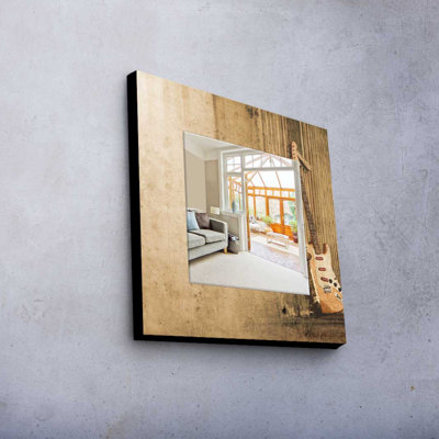 Elegant Decorative Mirror with 100% Pine Wood Frame, 19.7 x 19.7 inches | Real Glass Mirror (Thickness: 0.2 inches) | Stylish Fabric Painting | Perfect for Home Decor & Entryway Accent, Durable and Chic Design