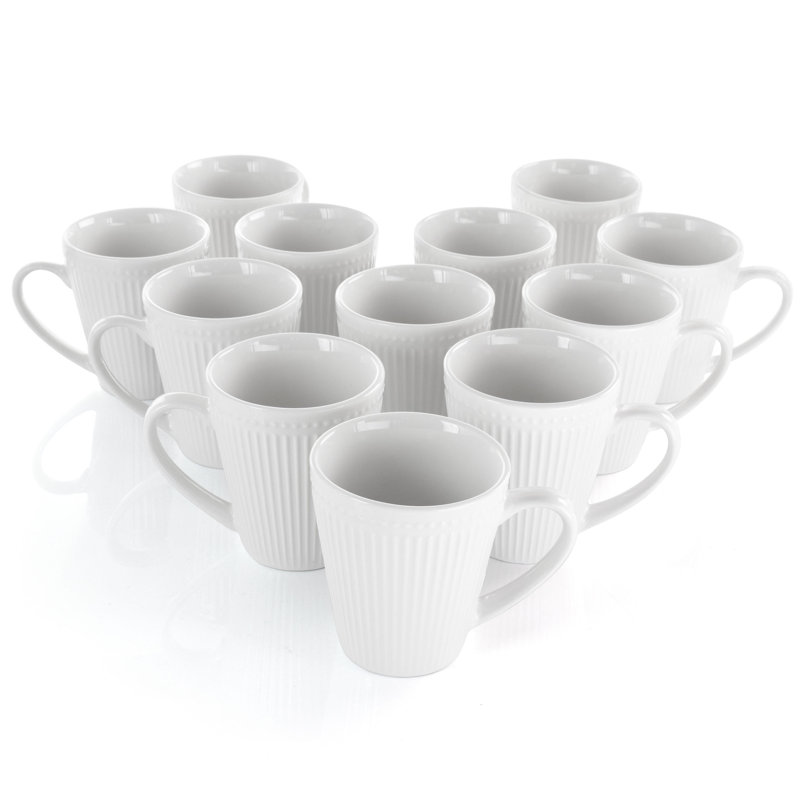 Madeline White Ridged Ceramic Mug Set, 12-Piece