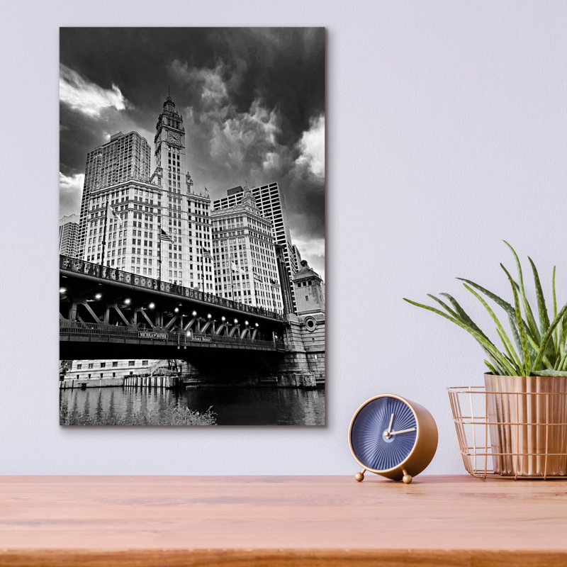 Art mural en verre épique «The Old Chicago» par Dante Plata, 12 po x 16 po