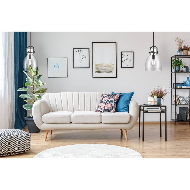 Luminaire suspendu 1 lumière Badillo, Clair, Noir mat, H 14,75 po x l 10 po x P 10 po