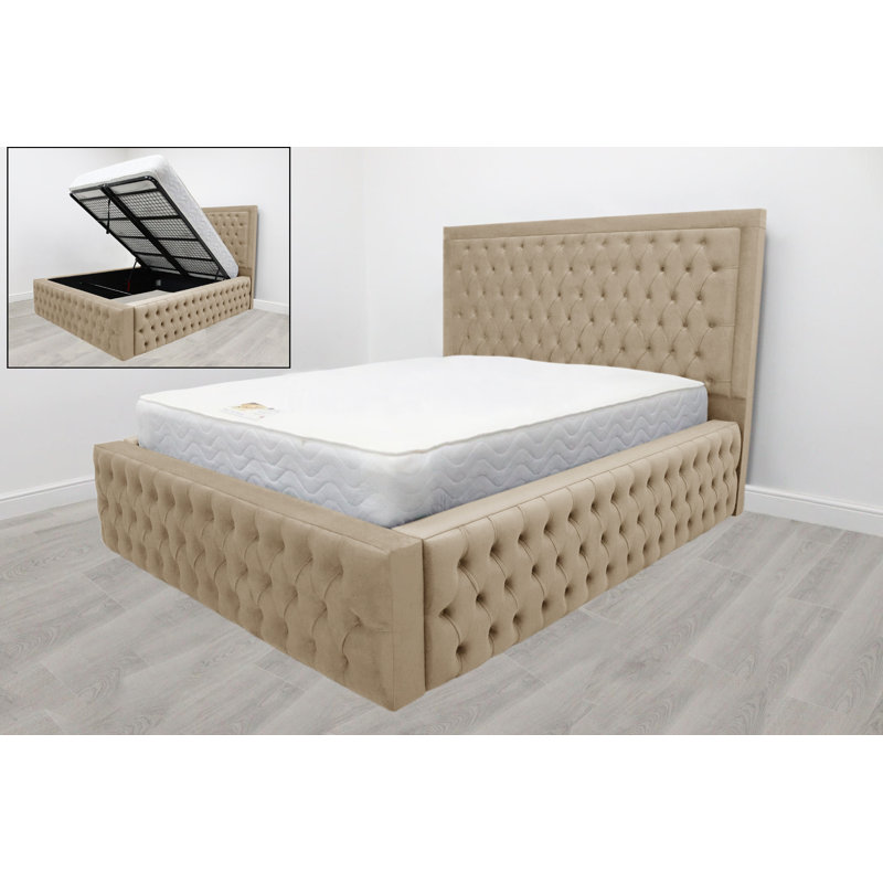 Shandi Upholstered Ottoman Storage Bed, Beige, Kingsize (5')
