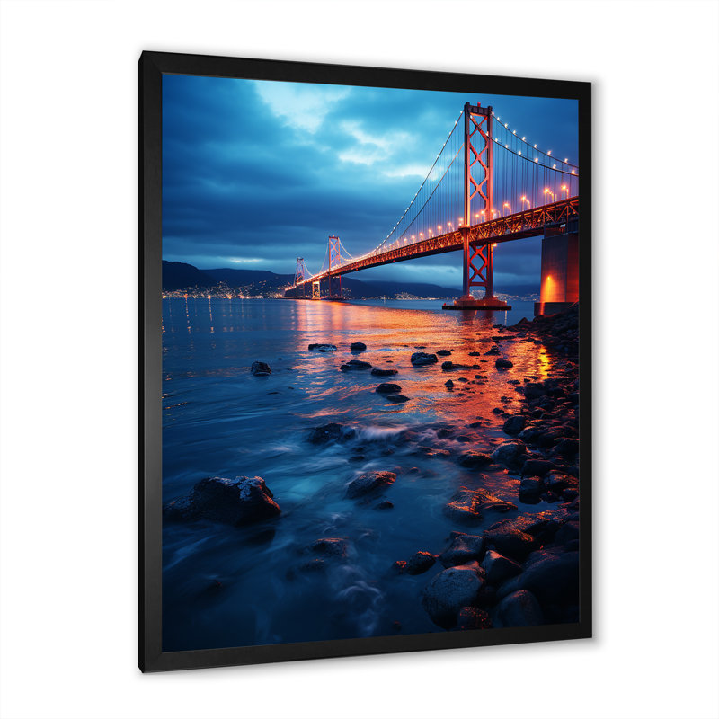 Panoramic Bridge Sunrise II - Bridges Wall Art, 20" H x 12" W x 1" D, Black Single Picture Framed