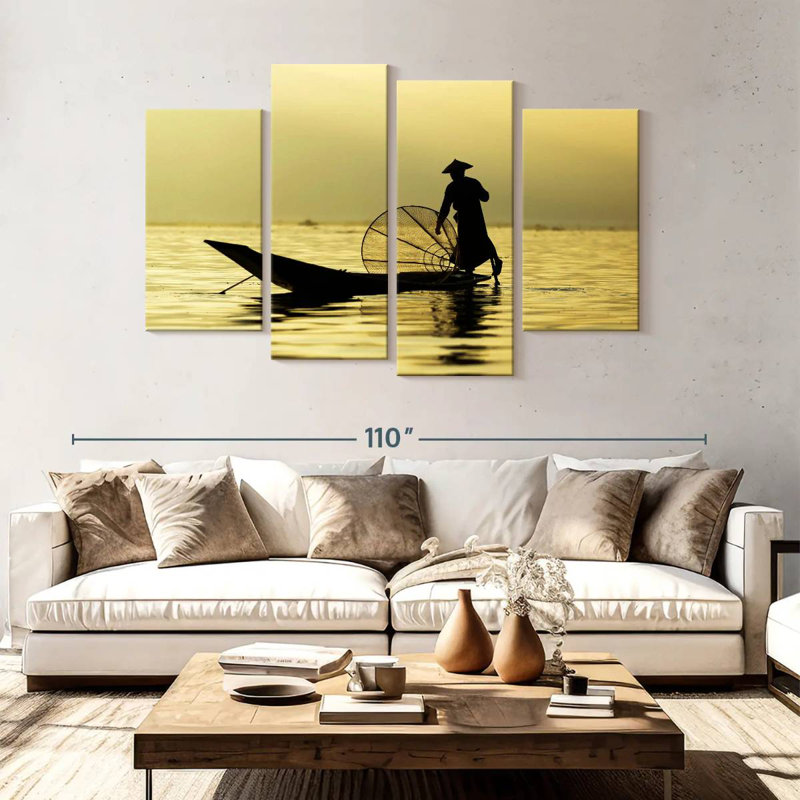 Pêcheur du lac Senne Inle, H 54 po x l 84 po