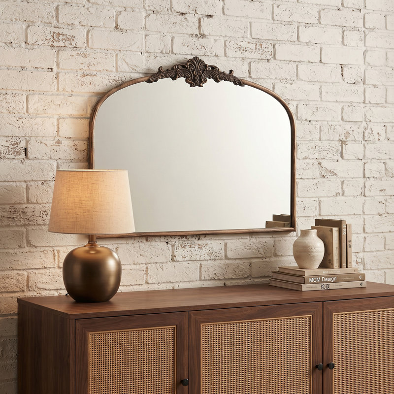 Miroir mural noir arqué baroque vintage français orné 32*24,4"