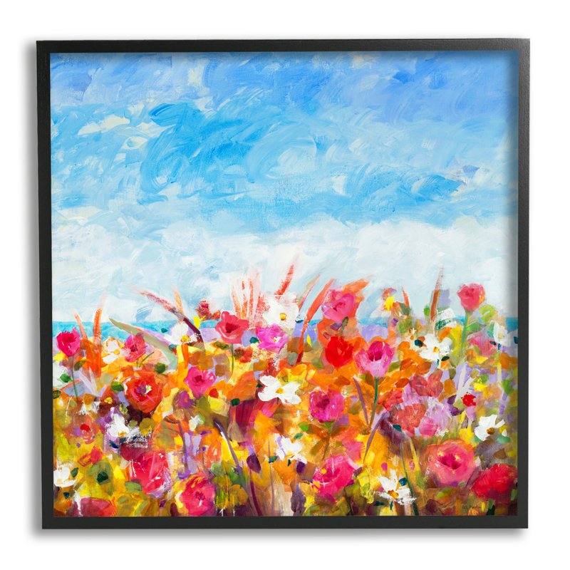 «Bold Summer Blooming Flower Field Under Cloudy Sky» par Jill Martin, H 17 po x l 17 po x P 1,5 po