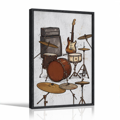 Vintage Drum Kit and Electric Guitar Canvas Wall Art