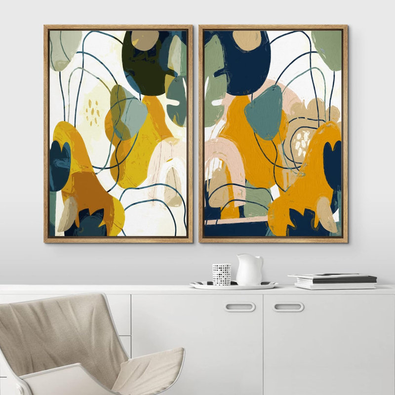 Illustration de formes abstraites en forme de feuille Mid-Century en forme de feuille de boho moderne, H 36 po x l 48 po