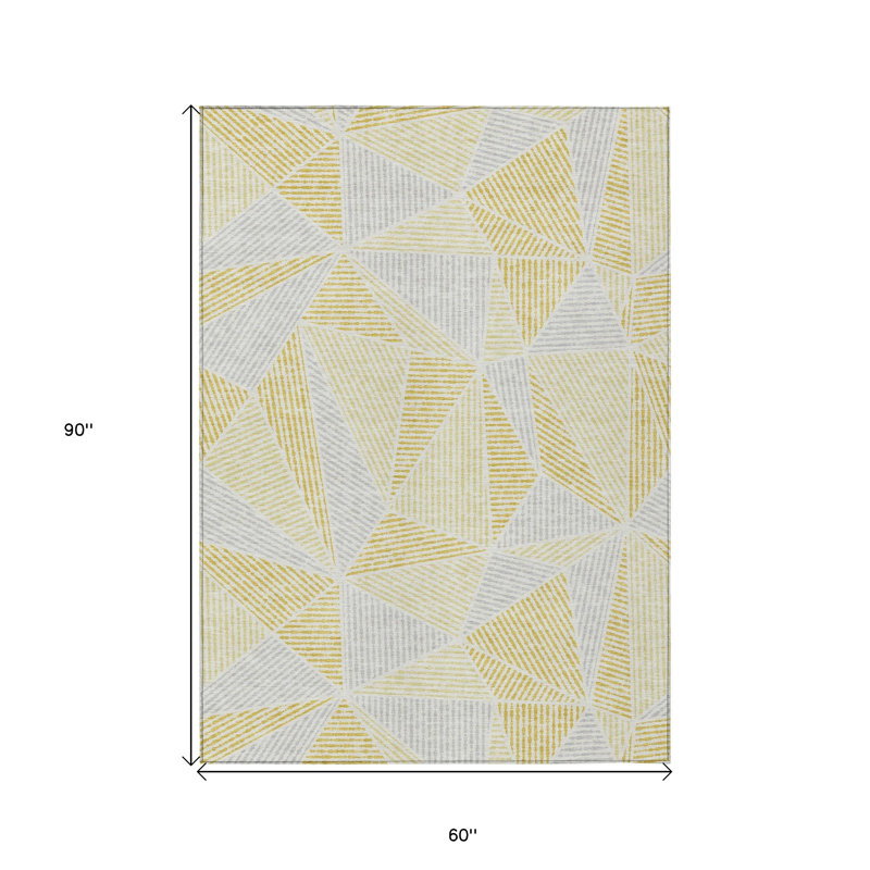 Tapis extérieur lavable géométrique 5 pi x 8 pi gris doré et blé