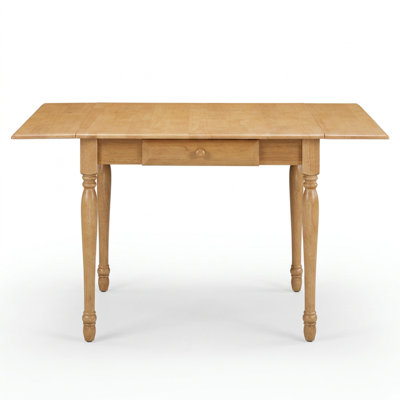 Oak Finish Solid Wood Rubberwood Rectangular 3 Piece Dining Set With 2 Drop Down Leaves 2 Drawers