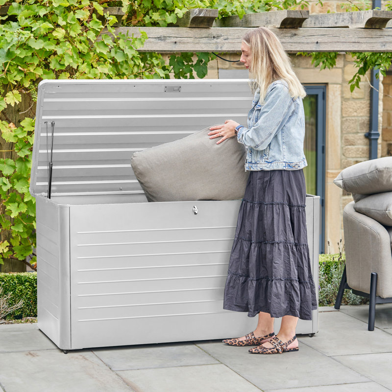 Dakota Fields Chalandra 160cm W Galvanised Steel Lockable Deck Box with Wheels, Beige