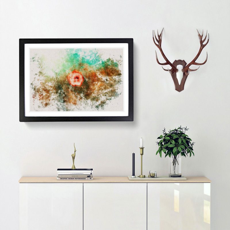 Lone Pink Flower Watercolour - Picture Frame Graphic Art Print, 45cm H x 63cm W x 2cm D, Black Framed