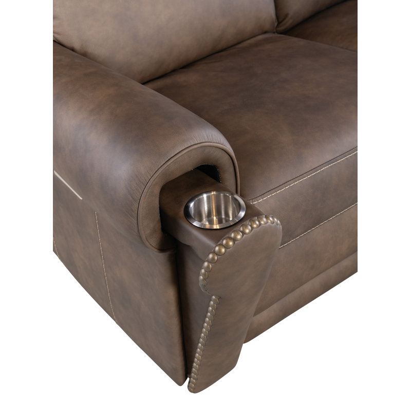 Kalahari Camel Leather Reclining Loveseat with Rolled Arms and Nailhead Trim
