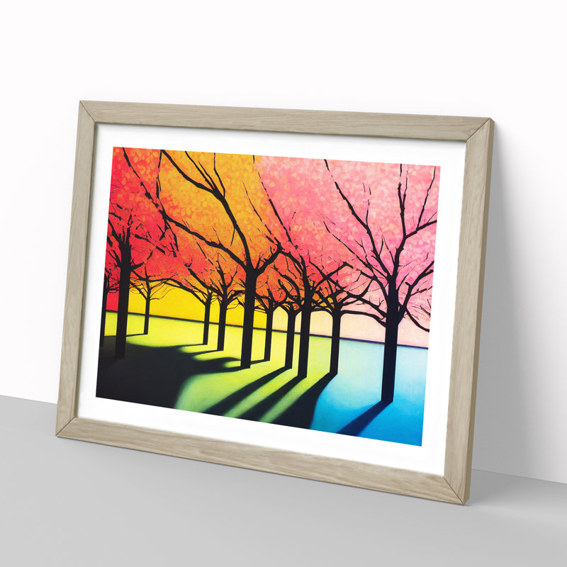 Cheerful Cherry Blossom Trees - Single Picture Frame Painting, 25cm H x 34cm W x 2cm D, Oak