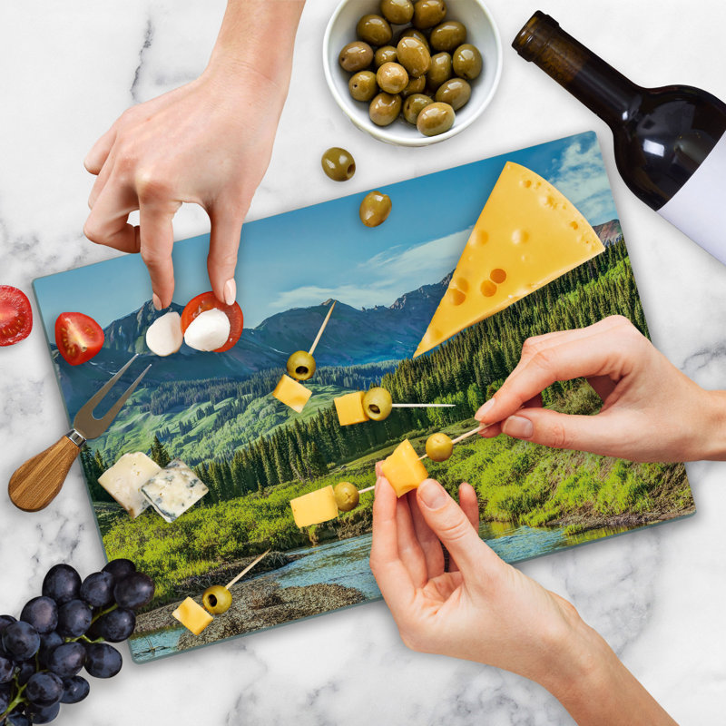Ambesonne Landscape Cutting Board Large Size Mountain Forest River Multicolor