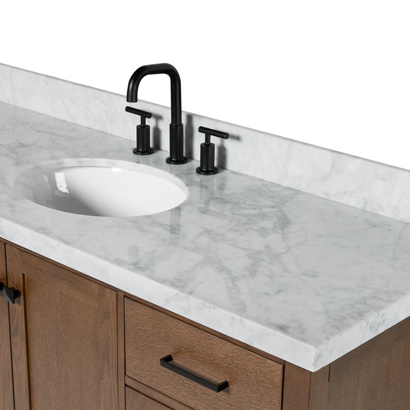 Grevera 67'' Free Standing Single Bathroom Vanity with Marble Top, Brown Oak, Rectangular