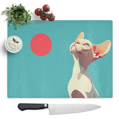 Sphynx Cat Illustrated  Glass Chopping Board