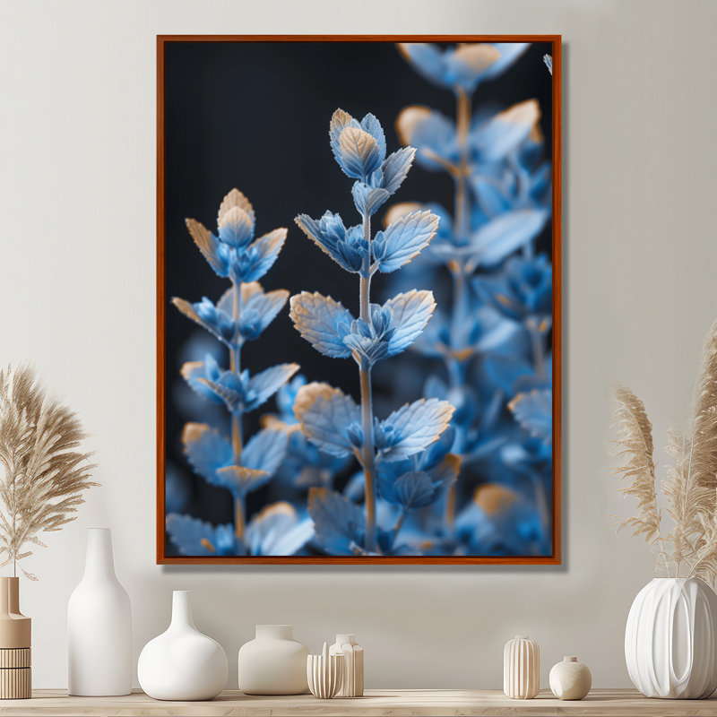 «Blue Black Botanical Beauty» Lupin Photo II - Lupin, art mural, Toile avec cadre flottant brun, H 20 po x l 12 po x P 1 po
