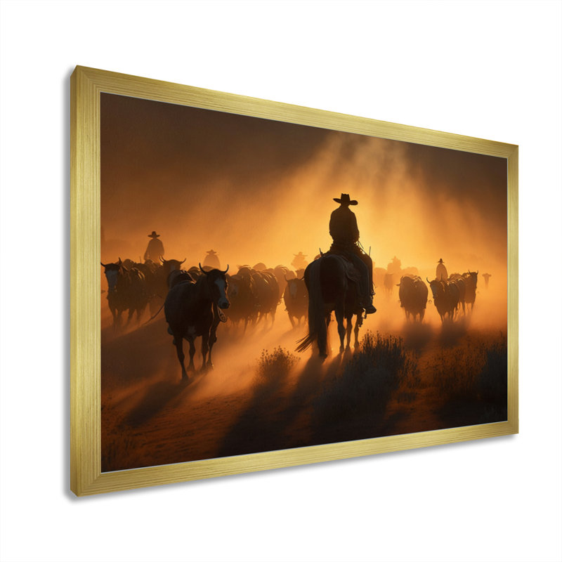 Nasiem Wrangler In Sunset II - art mural coucher de soleil pour le salon, H 30 po x l 40 po x P 1,5 po, Encadrement doré