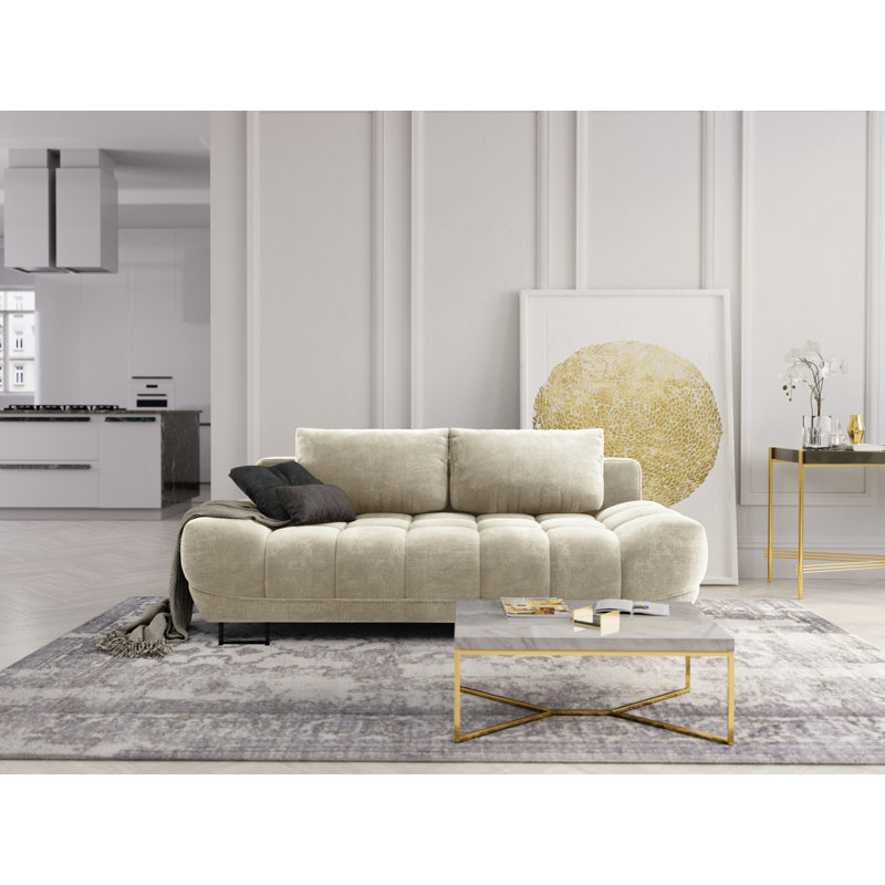 Nicolus 3 Seater Velvet Sofa Bed, Beige