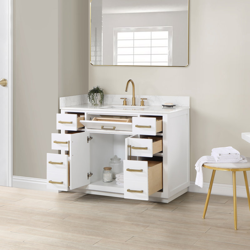 Ensemble de meuble-lavabo simple 48 po Gavino, Doré, Blanc
