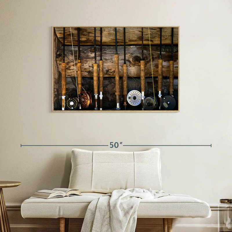 Bâtons de pêche, Cadre flottant en bois naturel, 40 po x 27 po
