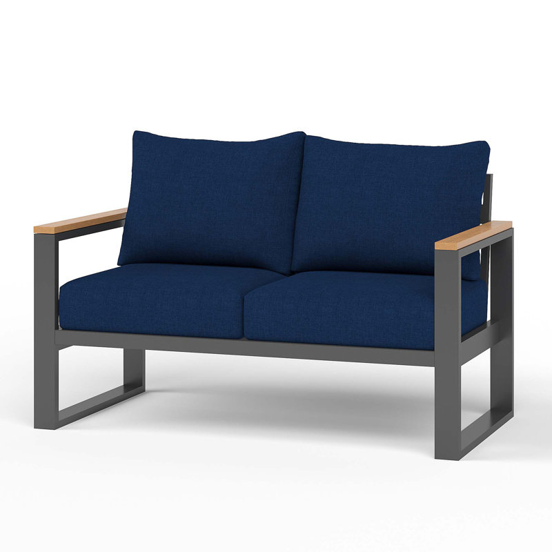 Outdoor Aluminum Loveseat With Olefin Cushions, Navy