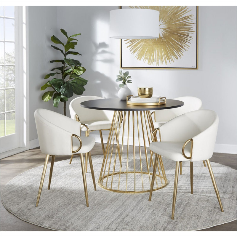 Table de cuisine et de salle à manger de 96 cm (37,75 pouces) avec structure en métal, 96 cm (37,8 pouces), poids du produit : 17 kg, piètement en fer doré