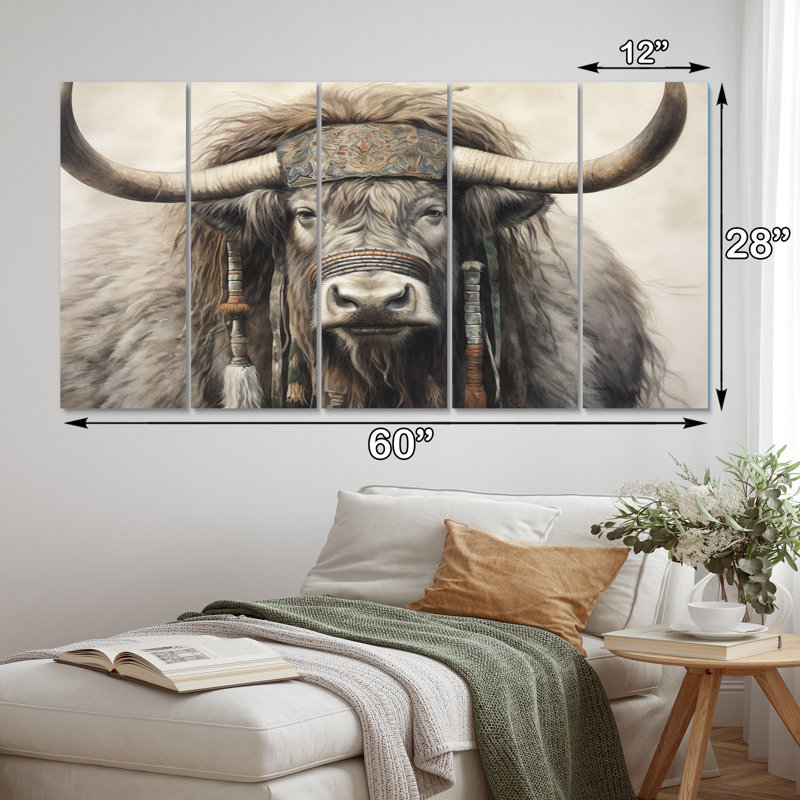 Wild Yak II - animaux, reproduction sur toile - 5 panneaux égaux