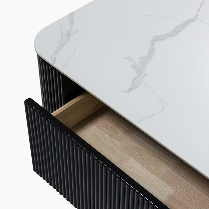 Demarre Modern TV Stand for Projector, Faux Marble Media Console with Drawers, Pre-assembly, 102.36" W