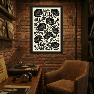 Plants & Flowers Black Poppy Floral Pattern On Cream Background