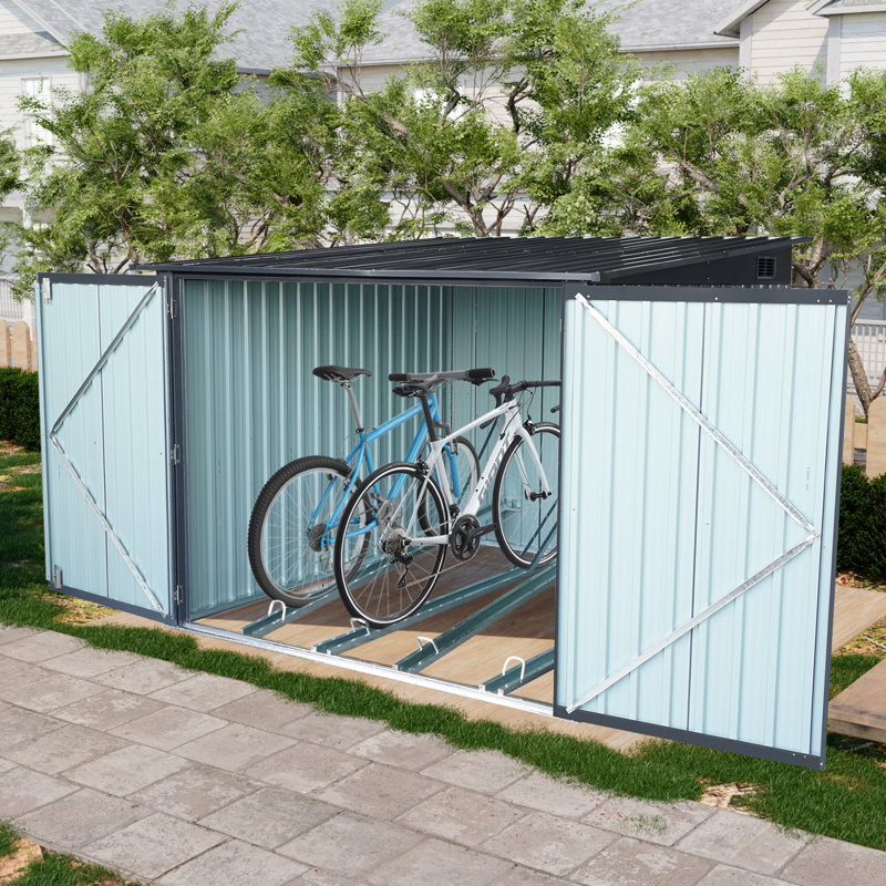 Remise de rangement extérieure en acier pour vélo avec toit incliné et 4 voies à vélo, noir