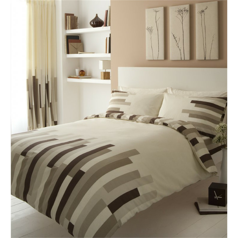 Blocks Geometric Shapes Duvet Cover Set with Pillowcases, Single, Cream / Grey / Black