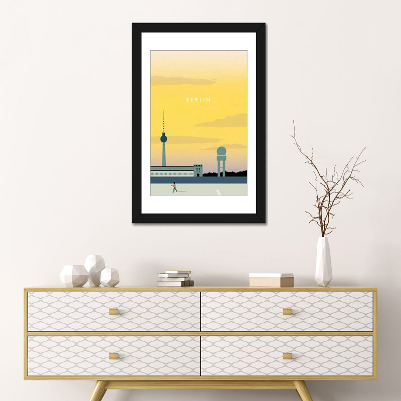 « berlin' », reproduction d’impression sur toile, Papier d'art encadré noir, Blanc, H 24 po x l 16 po x P 1 po