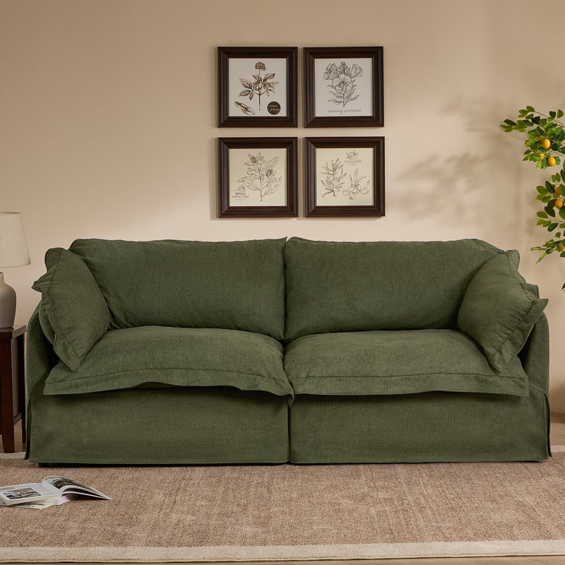 81" Vintage Upholstered Sofa With Hidden Storage And Removable Cover For Living Room, Green