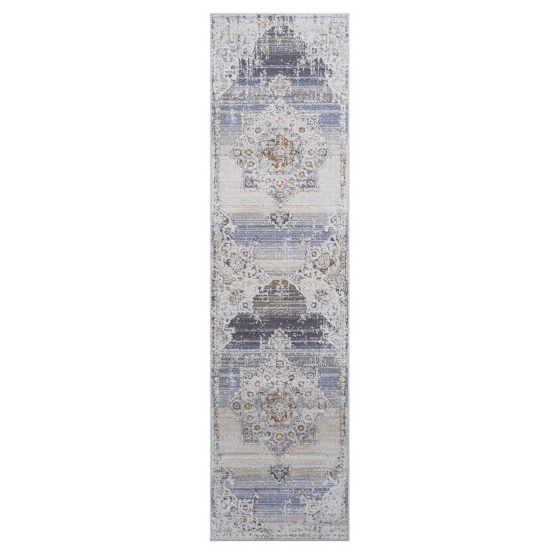 Tapis de couloir crème / or / médaillon NAAR Payas Collection 2X8, Tapis de couloir 2 pi 2 po x 8 pi