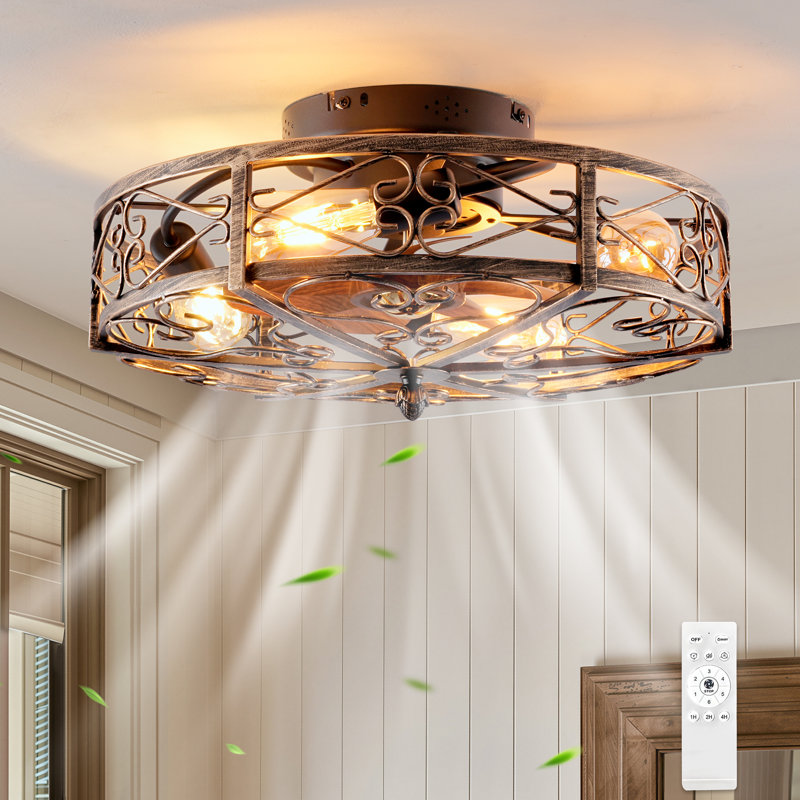 Ventilateur de plafond 20 po à cage réversible 20 po avec éclairage et télécommande, Bronze