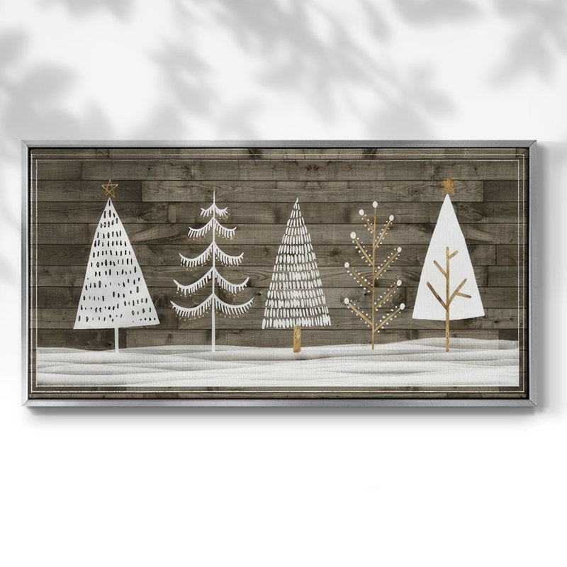 Wooded White Christmas Collection - Toile tendue avec châssis tendue, prête à accrocher, Argent argent, H 21 po x l 41 po