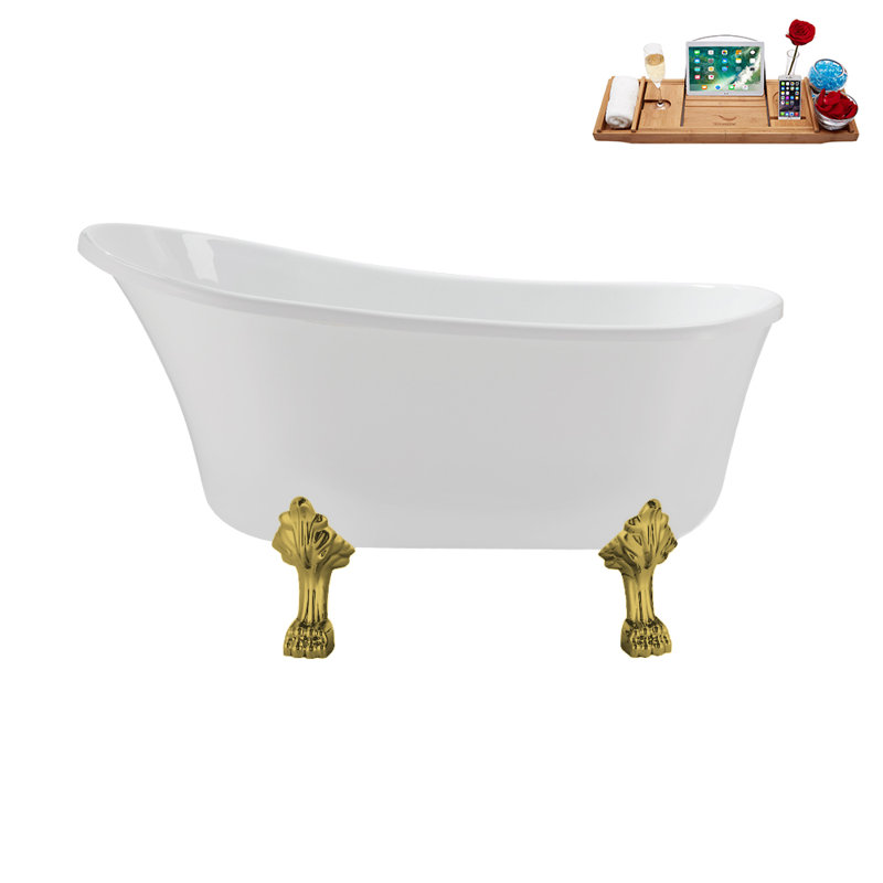 51.2'' x 25.6'' Soaking Acrylic Bathtub, Polished Gold, Matte Pink