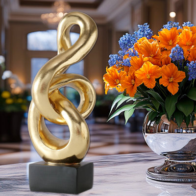 Abstract Golden Inifinity Knot Sculpture, 11.5 Inches
