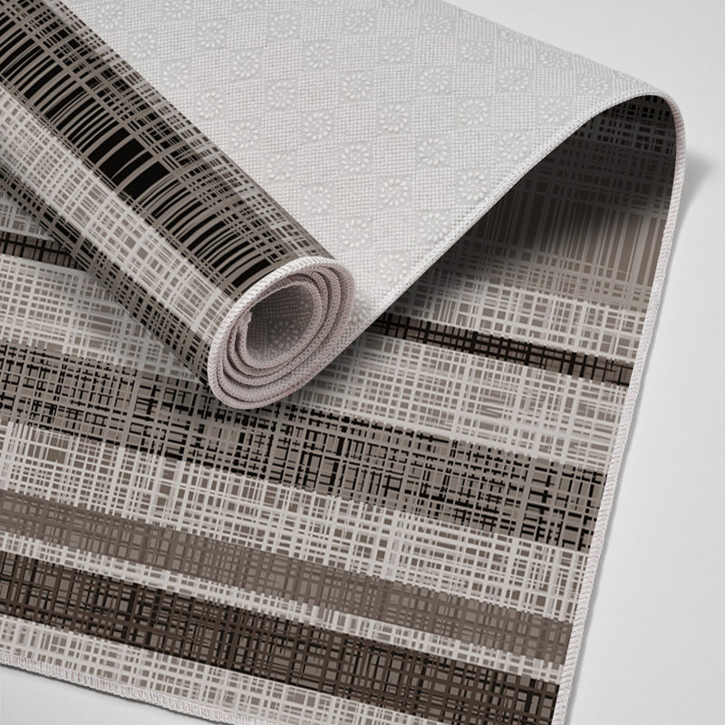 Tapis brun / gris en polyamide tissé à la machine Viva, Tapis de couloir 3 pi 3 po x 9 pi 10 po