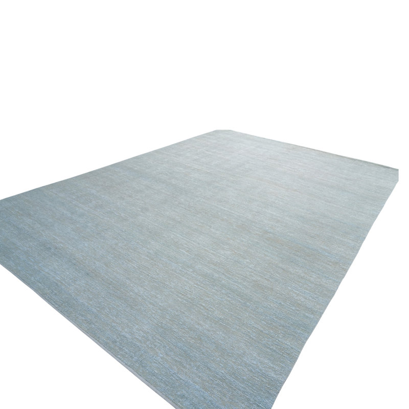 Solid Wool Saree Silk Blend Rug, Sky Blue, Rectangle 12' x 18'